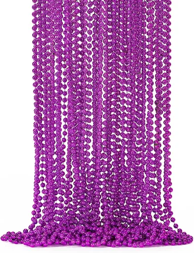 Vista 14 de EOBOH 50 PCS Collares de Cuentas de Mardi Gras, Metálicos 10 Tipos de Collares de Cuentas Recuerdos de Fiesta, Collar de Mardi Gras de 33