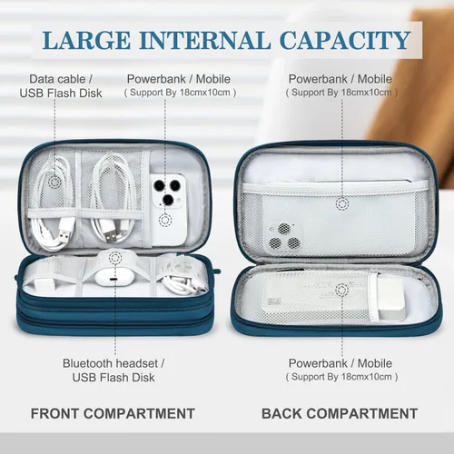 Vista 436 de FYY Organizador para accesorios electrónicos, para viajes, para cables, celular y cargadores, estuche portátil, impermeable, doble capa, bolsa