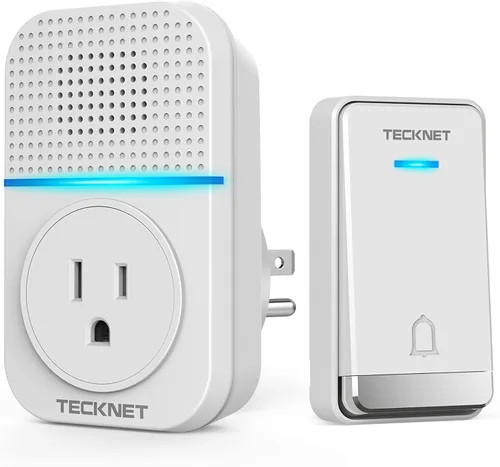 Vista 9 de TECKNET Timbre Inalámbrico, Timbre Autoalimentado, Timbre Inalámbrico de 0-110db con Enchufe para Casa y Aula, Timbre de Puerta Impermeable IP66