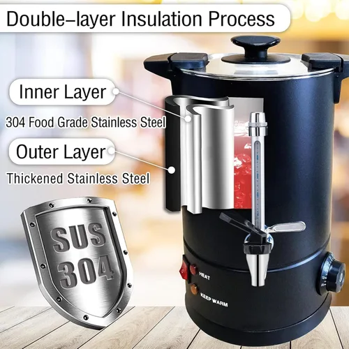 Vista 2 de Urna de café comercial, urna de acero inoxidable de grado 304, cafetera de percolado, dispensador de bebidas calientes de 1600 W, para catering, 50