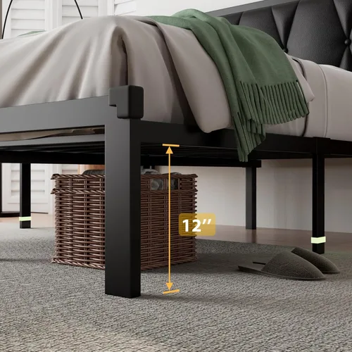 Vista 5 de iPormis Full Size Metal Bed Frame, Faux Leather Button Tufted Headboard Platform Bed, Heavy Duty Slats Support, 12" Under Bed Storage, No Box Spring