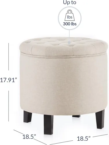 Vista 2 de Belleze Nailhead Ottoman para almacenamiento redondo, grande, reposapiés, banco, mesa para café con parte superior elevable, (Gris /Beige), Beige