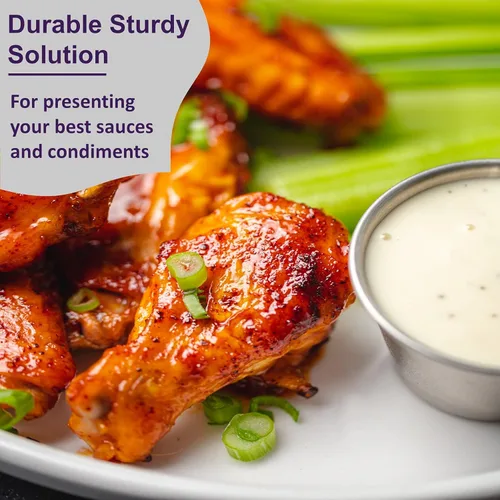 Vista 4 de Nechtik Tazas pequeñas para salsa, taza de salsa Ramekin de acero inoxidable, tazas redondas individuales para condimentos (12, 1.5 onzas)