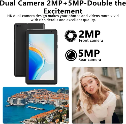 Vista 5 de IWEGGO Tablet Android 14 con funda, 7 pulgadas 8 GB RAM+32 GB ROM/1 TB computadora expandible, tabletas de cámara de 5 MP, procesador de cuatro Negro