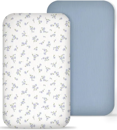 Vista 20 de Sábanas de cuna para bebé niño y niña, paquete de 2, sábanas ajustadas para colchón de cuna rectangular, ovalado, de reloj de arena, sábanas