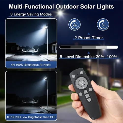 Vista 5 de Solar Flood Lights Outdoor, Solar Lights with Dual LED Head & USB Output Charger, 15000LM 6500K Split Type Street Lights, Dusk to Dawn Outdoor
