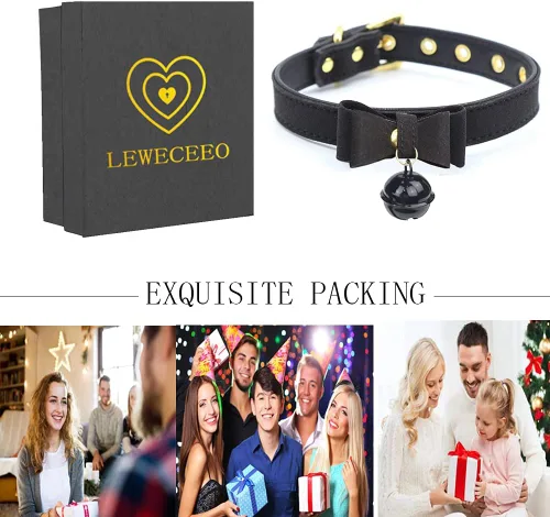Vista 7 de PU Leather Bow Collar Necklace Choker with Bell Cat Cosplay Kitty Necklace Choker Collar for Women Negro