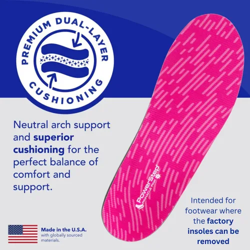 Vista 4 de PowerStep Pinnacle Pink Orthotics for Women, Arch Support Inserts, Plantar Fasciitis Relief, Made in USA, Shoe Inserts, Maximum Cushioning, Deep