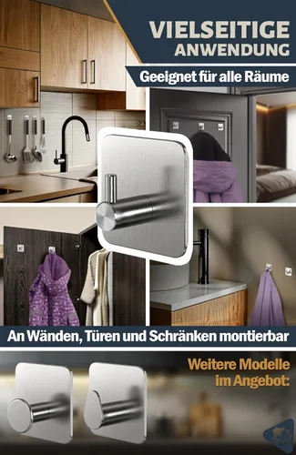 Vista 6 de 4smile Towel Holder Without Drilling, Set of 6 Bathroom Self-Adhesive Robe Rack as Practical Adhesive Towel Hooks - Sticky Towel Holder, Classic