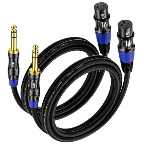 EBXYA Cables XLR a TRS de 1/4 de pulgada, cable XLR hembra equilibrado a conector Jack de 0.250 in, paquete de 2 de 3 pies