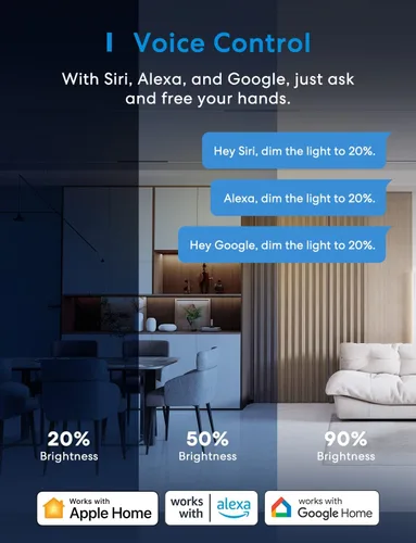 Vista 4 de meross Interruptor de atenuación inteligente de un solo polo compatible con Apple HomeKit, Alexa Google Assistant y SmartThings, interruptor de luz