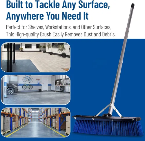 Vista 8 de Carlisle 3621962414 Escoba con mango de aluminio, barrido con rasqueta, con cerdas de plástico, longitud de 24x3 pulgadas, Azul, 18", Azul, 1