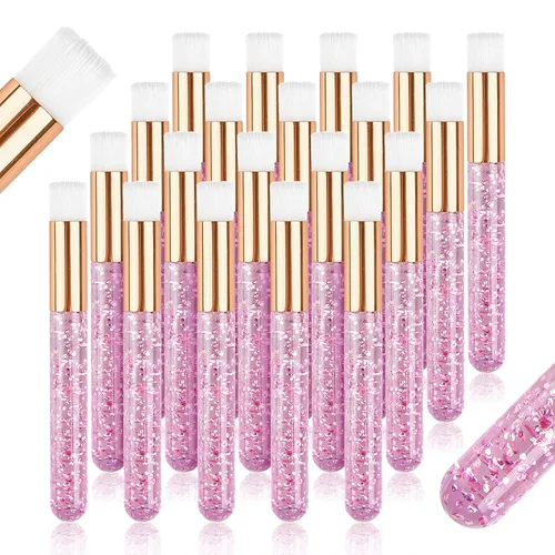 Vista 3 de TUZAZO 20 cepillos de champú de pestañas rosadas, cepillos limpiadores de extensión de pestañas de cristal con purpurina, cepillo de limpieza