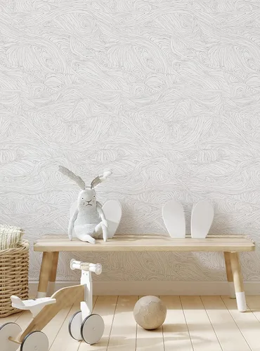 Vista 3 de Papel tapiz autoadhesivo de ondas de grano de madera (una sola hoja, 2 x 9 pies, gris)
