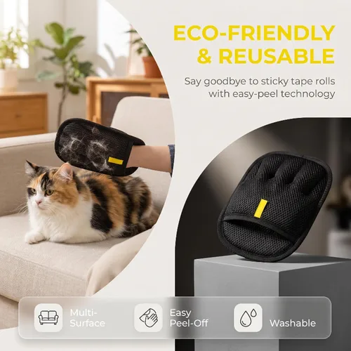 Vista 6 de Guante removedor de pelo de mascotas reutilizable, herramienta electrostática para quitar el pelo de mascotas para ropa, sofá, alfombra, asiento