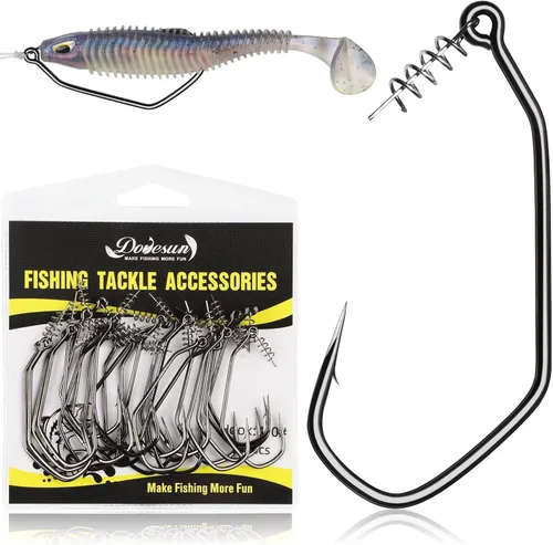 Dovesun 12 anzuelos de pesca con peso para agua salada y dulce EWG sin malas hierbas para pesca de lubina 3/0 4/0 5/0