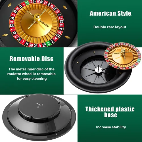 Vista 5 de Leyndo Juego de ruedas de ruleta de casino de lujo de 18 pulgadas, juego de ruleta profesional ABS con rueda de diseño doble cero con 2 bolas
