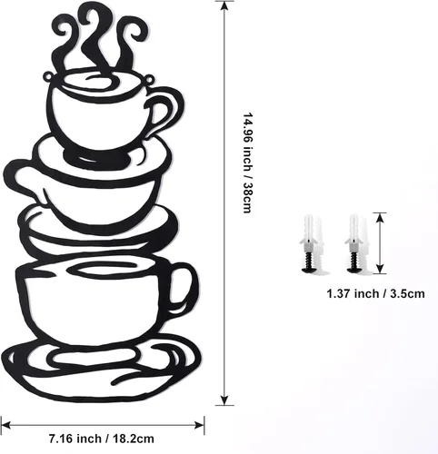 Vista 3 de Arte de pared de metal para taza de café, decoración de restaurante de cocina de granja, letrero de cafetería, negro