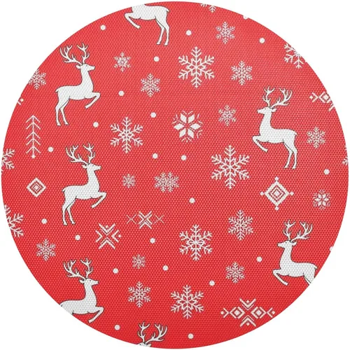 White Reindeer Red Round Placemats, Non Slip Washable Placemats Dining Table for Kitchen Table one sizex1