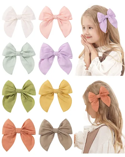 Vista 21 de doboi 20 PCS Lazos Fable de 4.5 Pulgadas Pinzas para el Cabello para Bebés y Niñas Lazos de Algodón y Lino para Niñas Accesorios para el Cabello
