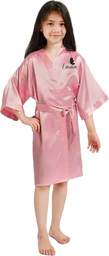 Vista 6 de Batas personalizadas para niñas con bonito diseño de símbolo, bata personalizada para niña de las flores, añade un corazón, flor, tiara y más