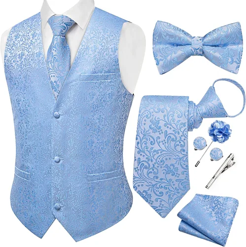 Vista 21 de DiBanGu Conjunto de chaleco de traje de cachemira y corbata preatada para Dorado y Negro