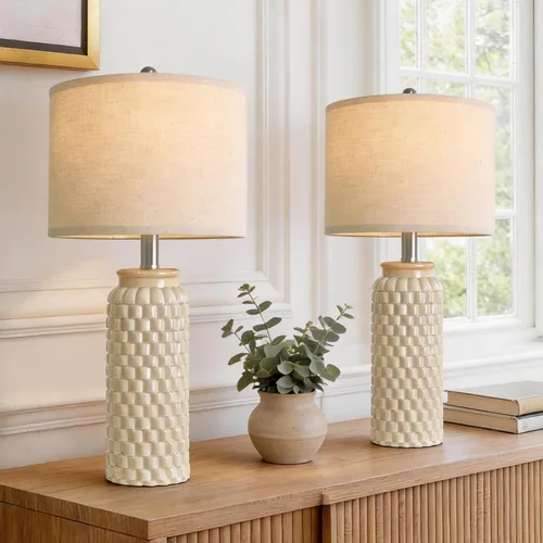 Vista 13 de USumkky - Juego de 2 lámparas de mesita de noche de cerámica moderna dorada de 20.5" para decoración de dormitorio, lámpara de mesa de estilo granja