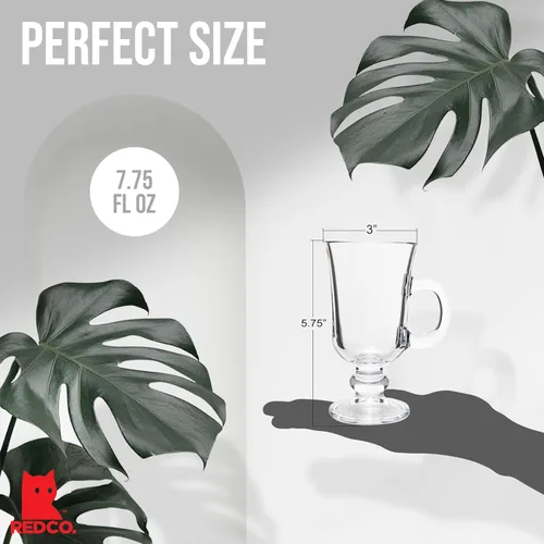 Vista 4 de Red Co. Taza de café irlandesa de cristal transparente con pies originales, juego de 6-7.75 onzas