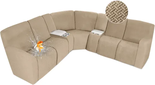 Vista 67 de ALIECOM Fundas 100% impermeables para sofá seccional reclinable, forma de L, elásticas, para esquina, funda para sofá seccional reclinable, lavable