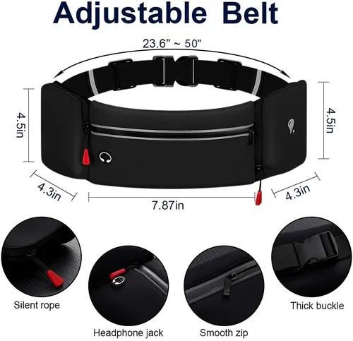 Vista 7 de Simptech Riñonera para correr con soporte plegable para botella de agua (botellas no incluidas), sin rebote de bolsillo grande, resistente al agua
