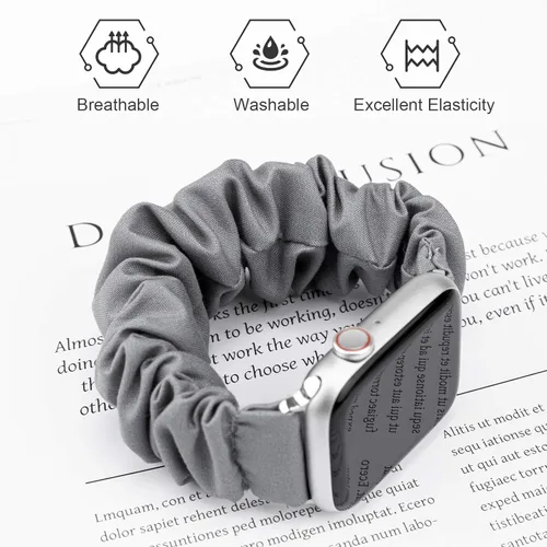 Vista 4 de Greatfine - Correa elástica para reloj Apple Watch Scrunchie de 38mm 40mm 42mm 44mm, correa elástica suave, con iWatch Series 6 SE 5 4 3 2 1, S L