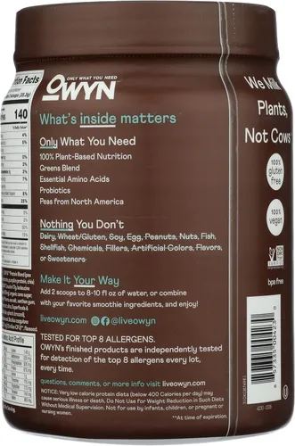 Vista 2 de OWYN Only What You Need Proteína en polvo a base de plantas, chocolate negro, 1.17 libras