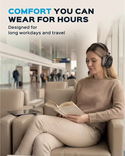 Vista 4 de TREBLAB Auriculares Bluetooth sobre la oreja, cancelación de ruido, ANC híbrido, batería 65H, IPX4, auriculares inalámbricos plegables