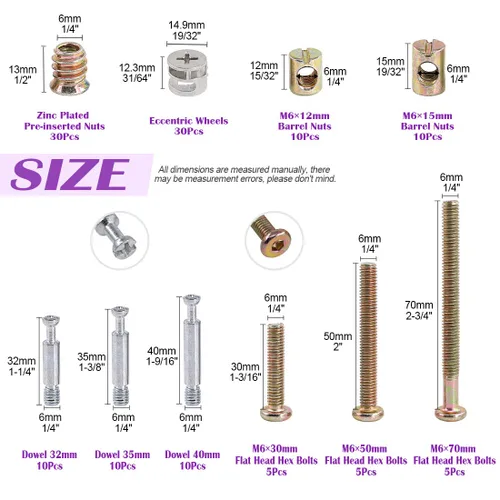Vista 2 de Kit de tornillos de cuna de conexión de tuerca 3 en 1, accesorio de leva con montaje excéntrico para muebles, conexión lateral de muebles, tornillo