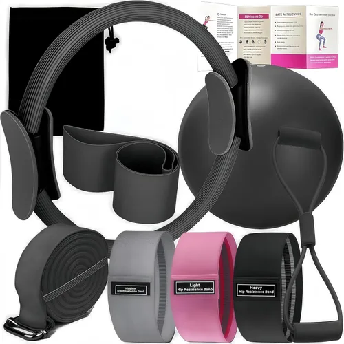 Juego de Pilates – Equipo de Pilates para el hogar para mujer, kit con Círculo Mágico Anillo de Pilates y juego de pelotas, bandas de resistencia &