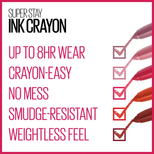 Vista 7 de Maybelline Super Stay Ink Crayon lápiz labial, lápiz labial mate con punta de precisión con sacapuntas integrado, larga duración de hasta 8 horas