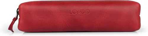 Vista 2 de Londo Lápiz y estuche de cosméticos con cremallera de cuero genuino Rojo