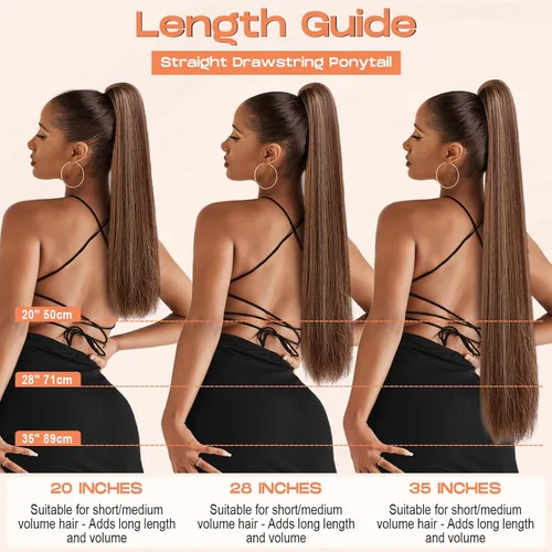 Vista 7 de SEIKEA - Extensión de cola de caballo larga con cordón, cola de caballo falsa recta y natural, extensión de cabello sintético suave con clip