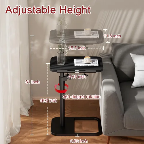 Vista 2 de GOYLSER Mesa de bandeja de TV de altura ajustable, abatible, mesa auxiliar de aperitivos con giro de 360° e inclinación de 180°, mesa auxiliar