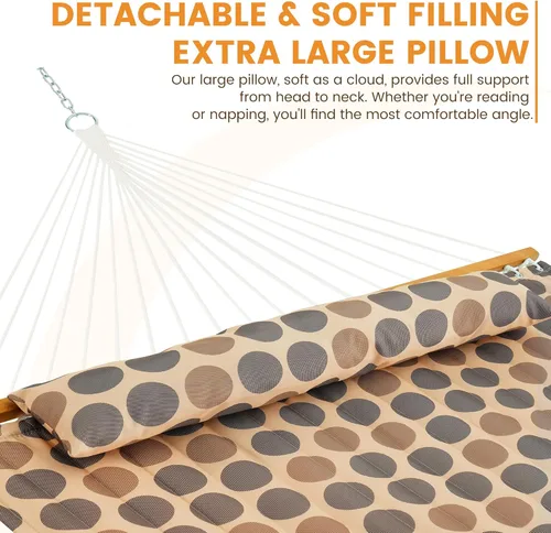 Vista 3 de Lazy Daze Hammocks Hamaca de tela acolchada de 12 pies con almohada suave, hamaca doble para 2 personas con barra separadora para patio exterior