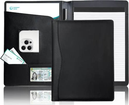 Padfolio Organizador de Portafolio Soporte para Bloc Legal Carpeta Padfolio Portafolio de Cuero Almacenamiento Portapapeles Bloc de Notas con Negro
