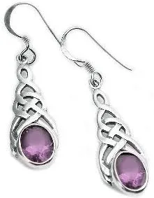 Vista 2 de Plata de ley Celta Nudo Amatista Gota gancho arete