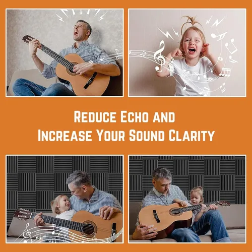 Vista 5 de Paquete de 12 Paneles de Espuma Acústica de 1" x 12" x 12" Paneles Insonorizados Negros Aislamiento Acústico para Pared Absorción Resistente al