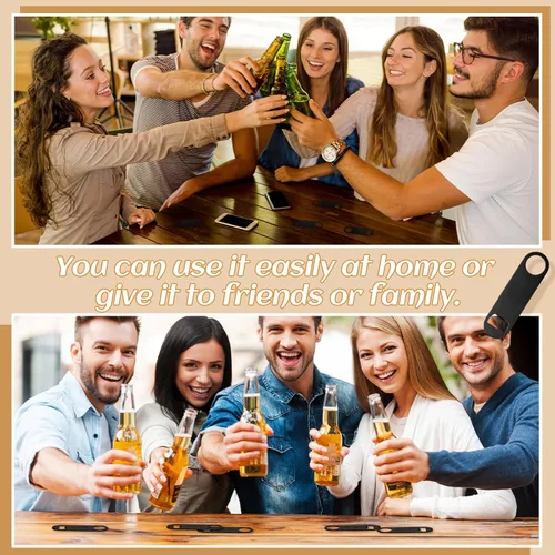 Vista 6 de 24 abridores de botellas planos de 4.9 x 1.18 pulgadas, abridor de botellas de cerveza de acero inoxidable negro, hoja de barra resistente, abridor