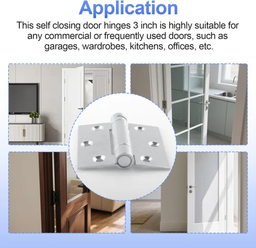 Vista 3 de Paquete de 2 bisagras de puerta de cierre automático de 3 pulgadas, bisagras de puerta con resorte de 3 pulgadas, tensión ajustable para garaje