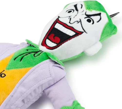 Vista 2 de DC Comics Crowded Coop - Juguete chirriante para masticar perro de felpa Joker, juguete masticable ligero a moderado, 13 pulgadas