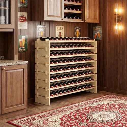 Vista 2 de ZENY Estante modular apilable para 96 botellas, soporte independiente para botellas de vino de 8 niveles, estante de almacenamiento de vino