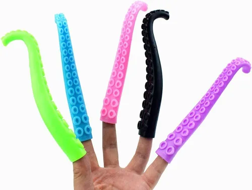 Vista 5 de 10 marionetas de dedo de tentáculo de pulpo, colores surtidos