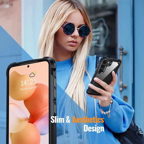 Vista 6 de Oterkin Funda transparente para Galaxy S23, antiamarilleo, protección militar de 10 pies, 2 protectores de pantalla de vidrio templado, 4 bolsas