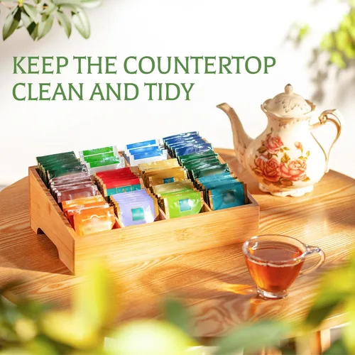 Vista 3 de TIMIEEYA Organizador de bolsas de té - Organizador de almacenamiento de té de bambú con 12 compartimentos, organizador de té de 1 capa para bolsas